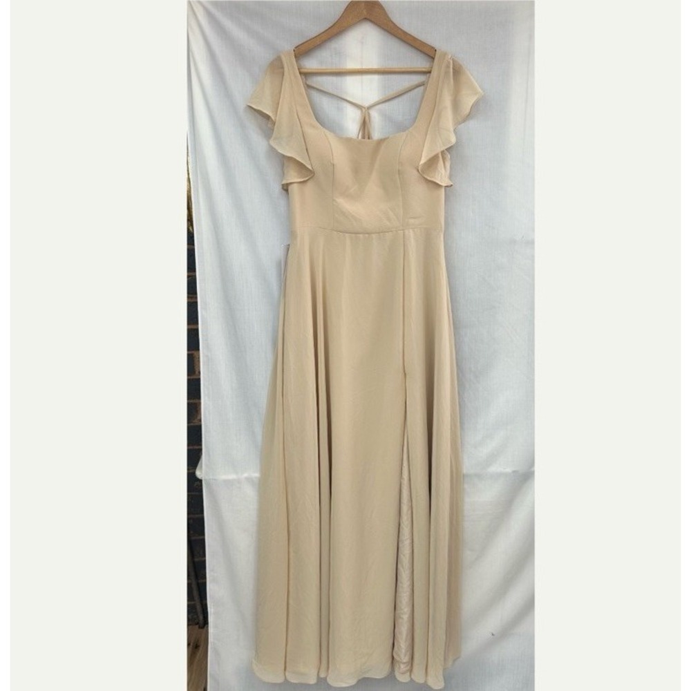 Azazie Bondi 10 A-Line Ruffled Chiffon Dress Champagne Beige Bridesmaid Formal